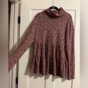 Women's Maroon Turtleneck Sweater with peplum detail